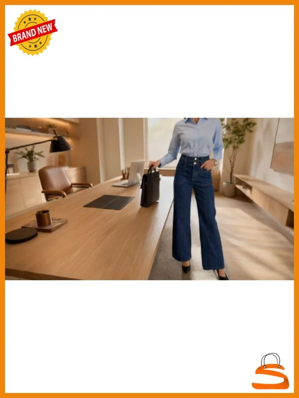 High Waisted Wide Leg Jeans with Frayed Hem Stretchy Denim